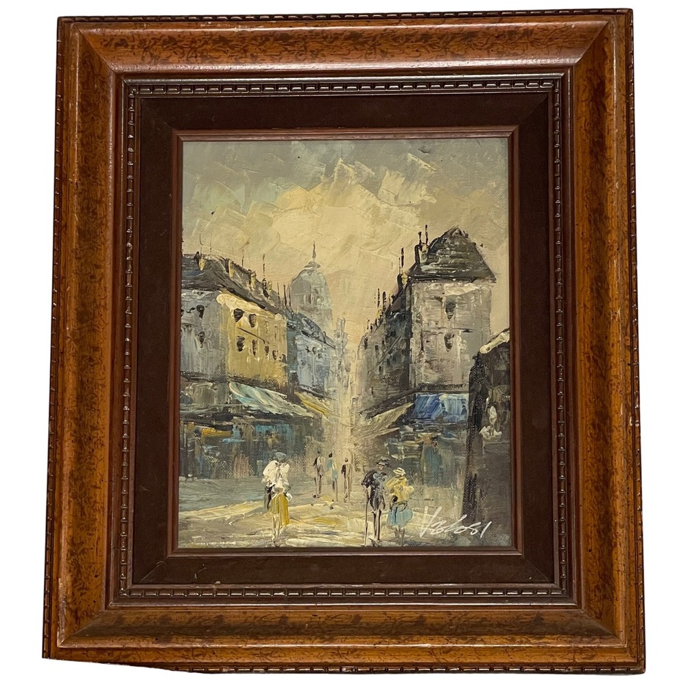 Vintage Velosi Paris Street Scene Oil Painting Mid Century Impressionist Framedt
